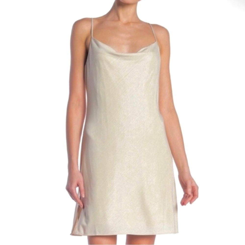 CYNTHIA STEFFE METALLIC MINI SLIP DRESS